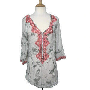 The Impeccable Pig White Tribal Tunic Shirt Size Large